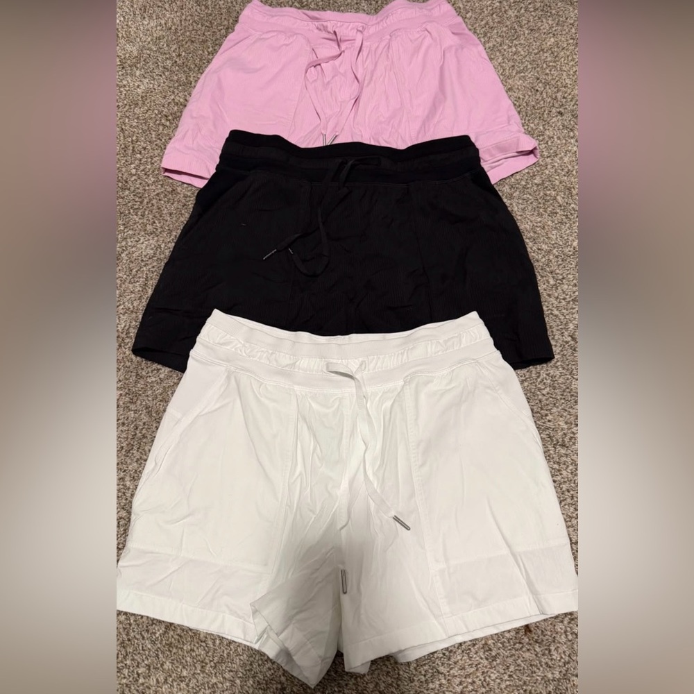 Lululemon high rise, dance studio 3.5 inch shorts  - Pink, Black, White (3 pair)